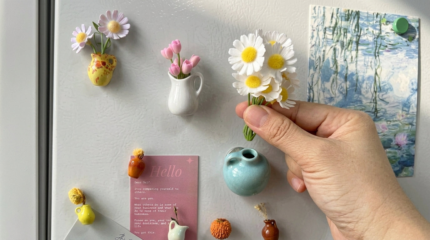 Florero Magnético de Cerámica para Refrigerador | Porta Flores Decorativo
