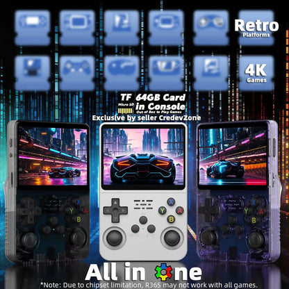 R36S Retro Game Console Handheld Video Arkos 2.0 System 3.5 Inch Single Card Portable Pocket Video Player 64GB 128GB 20000 Games