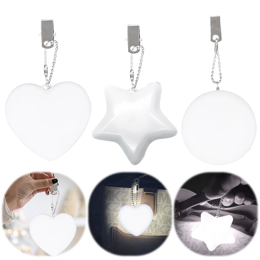 1-3Pcs LED Handbag Light Bag Lamp Heart round Star Shaped Touch Sensor Purse Night Light with Keychain Xmas Gifts for Women Girl