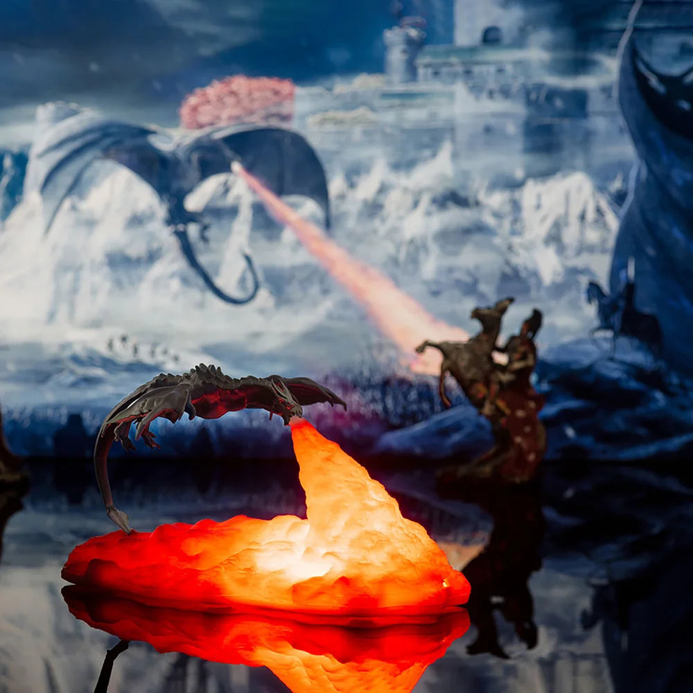 3D Printed Fire Dragon Lights, LED USB Rechargeable Desktop Lamp for E-Sport Child Gifts Murder Mystery Game Camping Gaming Deco
