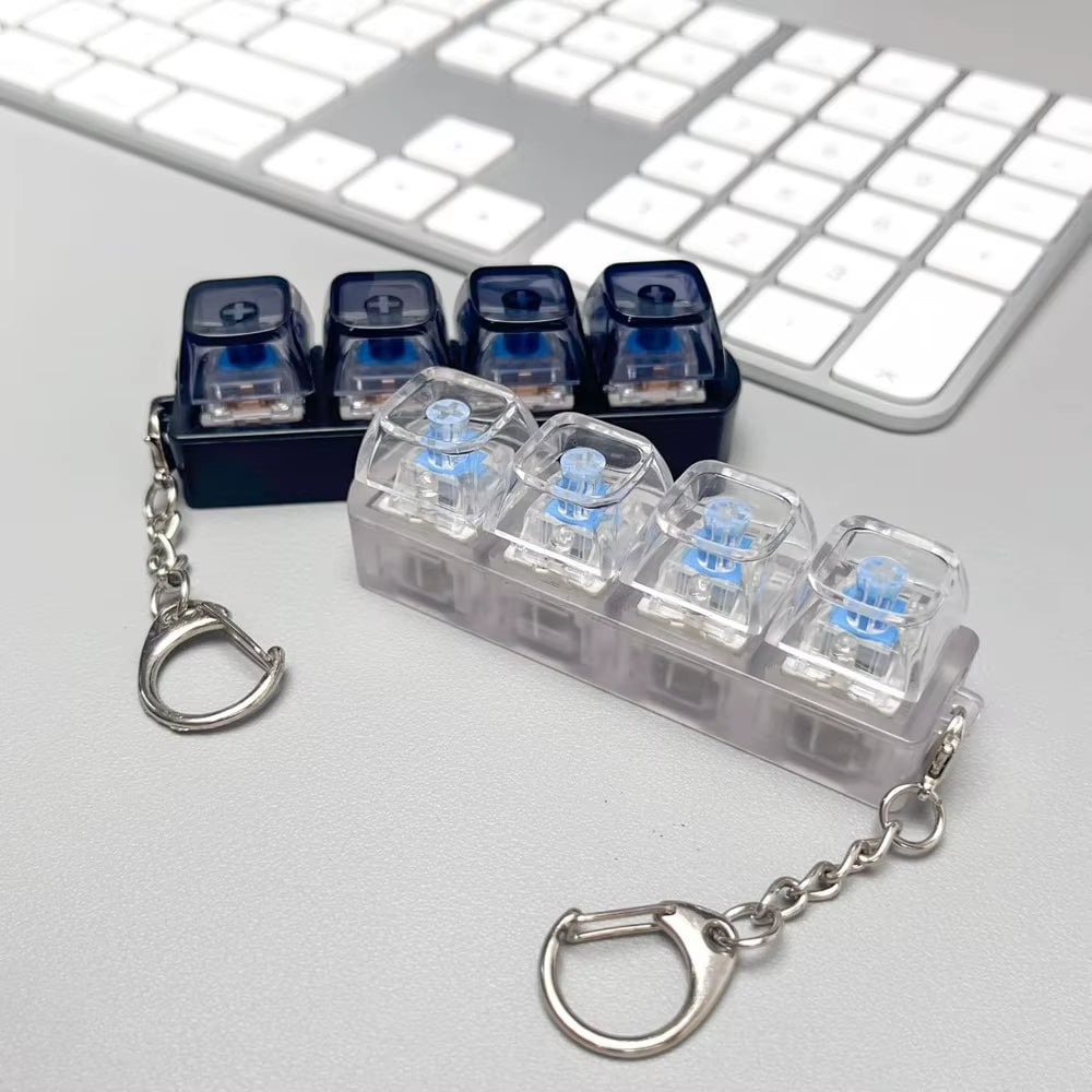 4Keys Mechanical Keyboard Keychain Finger Button anti Stress Keycap for Office Home Adults Kid Decompression Clicker Gadget Gift